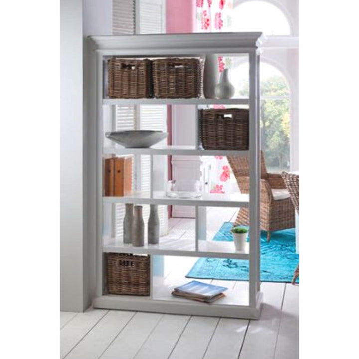 Halifax White Painted Shelving Unit with Rattan Baskets - White Tree Furniture