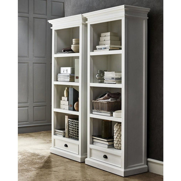 Halifax White Painted Tall Bookcase with Low Drawer - White Tree Furniture