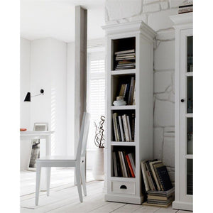 Halifax White Painted Tall Narrow Bookcase with Drawer - White Tree Furniture