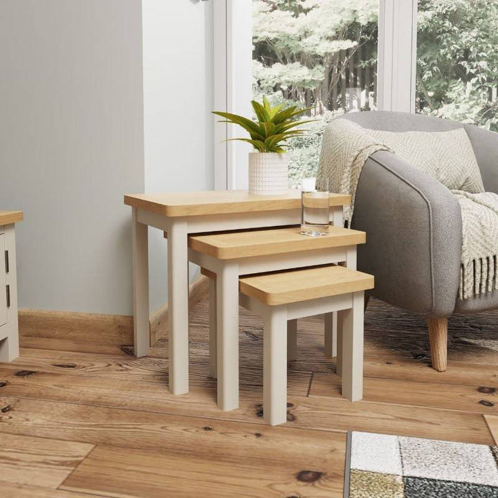 Toulouse Grey Painted Oak Nest of 3 Tables - White Tree Furniture