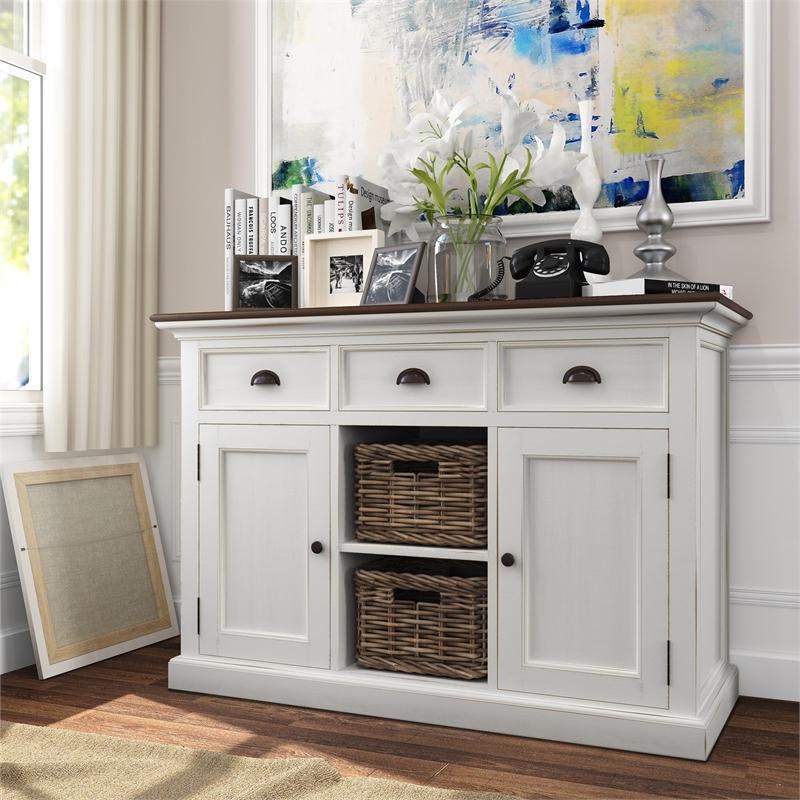 Novasolo Halifax Accent White Sideboard w/ Baskets – White Tree Furniture