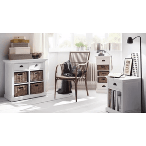 Nova Solo Halifax White Painted Small Buffet Sideboard with Rattan Baskets B181 - White Tree Furniture