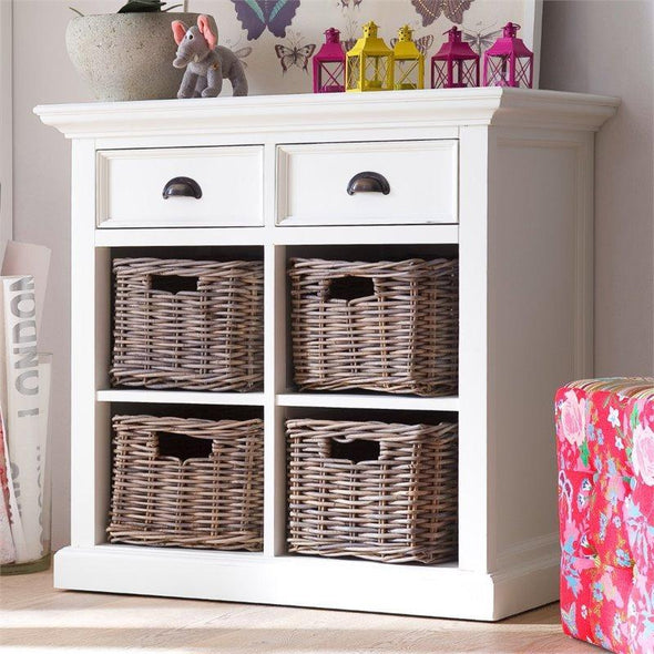 Nova Solo Halifax White Painted Small Buffet Sideboard with Rattan Baskets B181 - White Tree Furniture