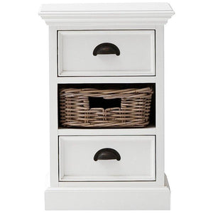 Halifax White Painted Bedside Cabinet with Rattan Basket CA585 - White Tree Furniture