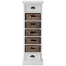 Halifax White Painted Tall Narrow Storage with 5 Rattan Baskets CA583 - White Tree Furniture