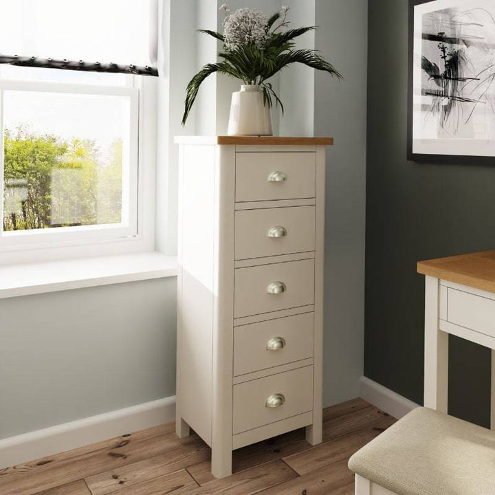 Toulouse Grey Painted Oak Narrow Tallboy - White Tree Furniture