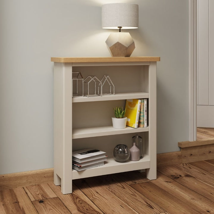 Toulouse Grey Painted Oak Small Wide Bookcase - White Tree Furniture