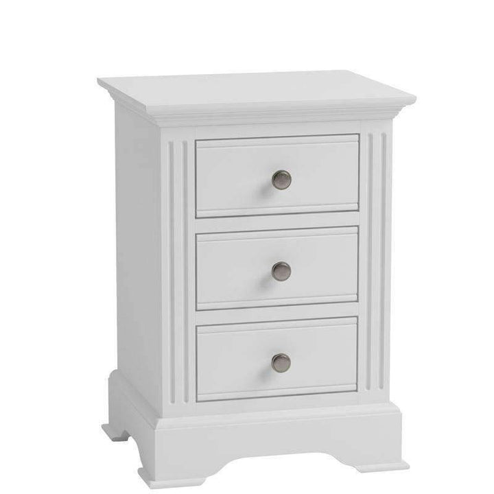 Alsace White Painted Bedside Cabinet with 3 Drawers - White Tree Furniture